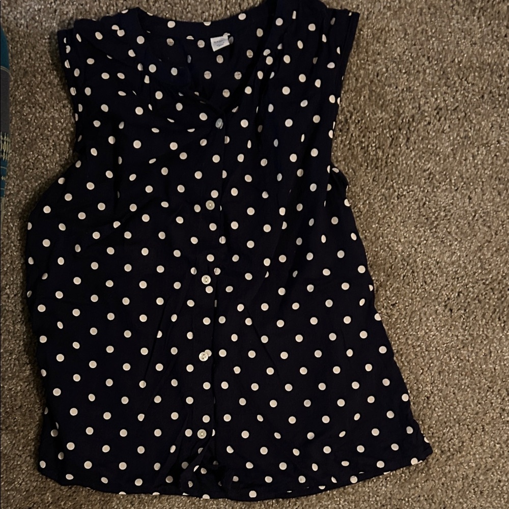 Old Navy Navy and White Polka Dot Blouse